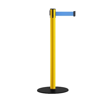 Montour Line Retr. Belt Stanchion, Low Base, 2.5in YLW Post 9' Lt Blu Belt S400-YW-LBL-90